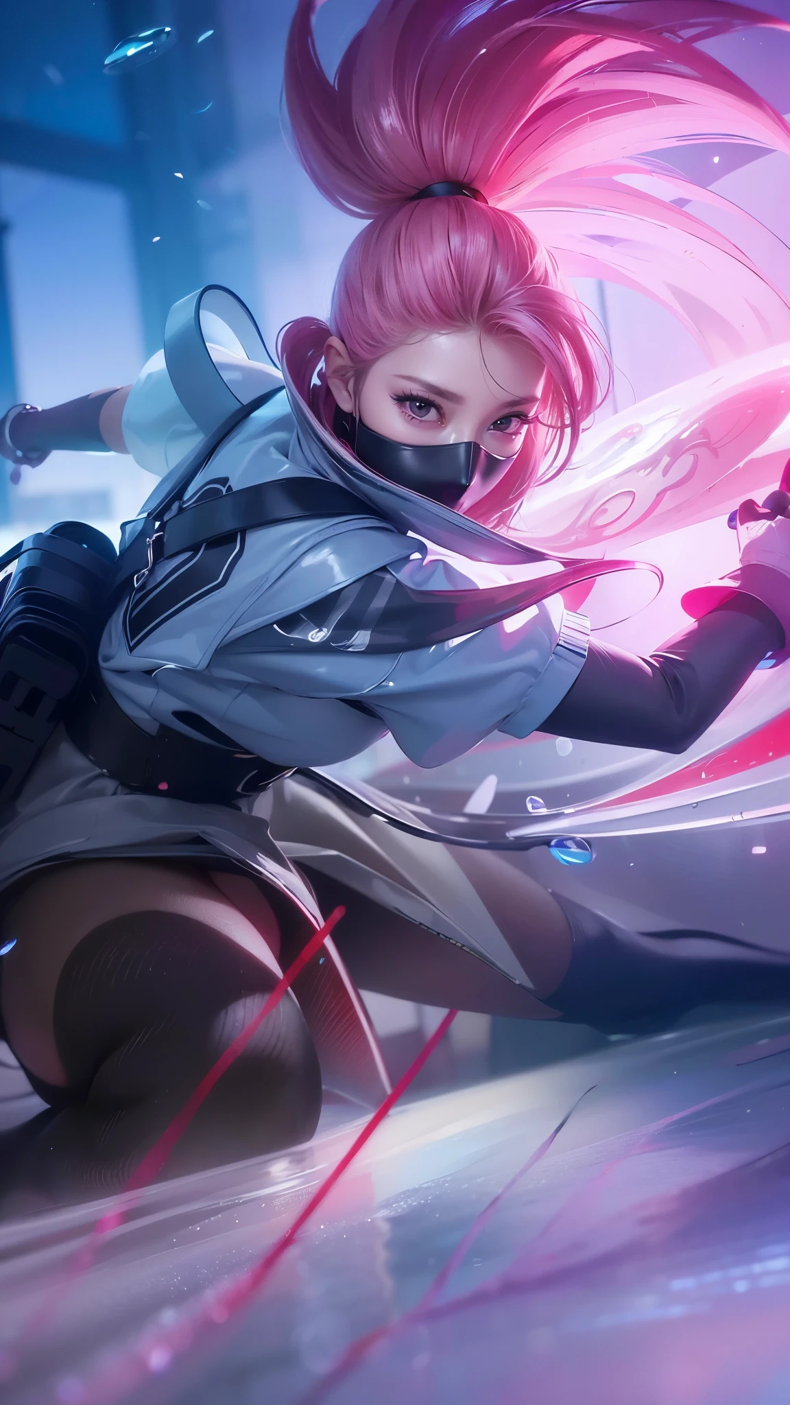 (8k, RAW photo, photorealistic:1.25) ,( lipgloss, eyelashes, gloss-face, glossy skin, best quality, ultra highres, depth of field, chromatic aberration, caustics, Broad lighting, natural shading,Kpop idol) looking at viewer with a serene and goddess-like happiness, (wearing a mask:1.2),