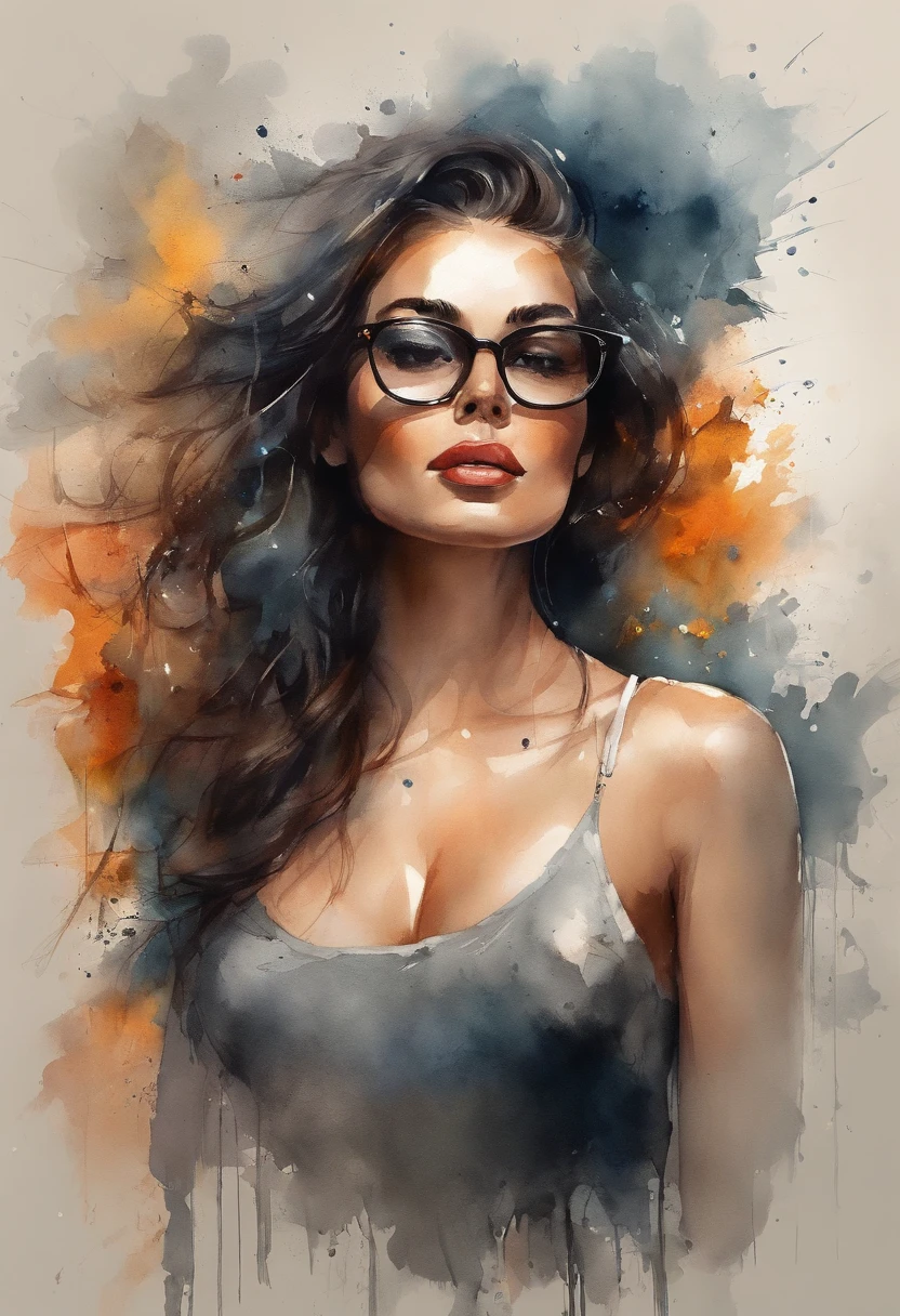 Girl in glasses showing off her body, lingerie preta de renda, lingerie com transparecia, sexy e detalhada, cabelos pretos e longos, fleshy lips, pele bonita, olhos negros, olhar sexy, garota segurando uma espada em pose de luta, garota bonita, paraguaia, medium and beautiful breasts, Athletic physique in shape, Estilo Espadachim, garota sexy, exibindo seios, exibindo vagina, vagina lisinha, Fantastic gold and black beams, tons de dourado, laranja e pastel, (papel de parede CG unity 8k extremamente detalhado), chaotic storm of intricate liquid smoke in the head, beleza estilizada retrato abstrato de corpo inteiro, pele molhada, por petros afshar, Tran Ross, Tom Baleia, Pedro Mohrbacher, Artgerm, shattered glass, ((bubbly underwater scenery)) Highly detailed octane radiant light rendering ((Evil Aesthetics))