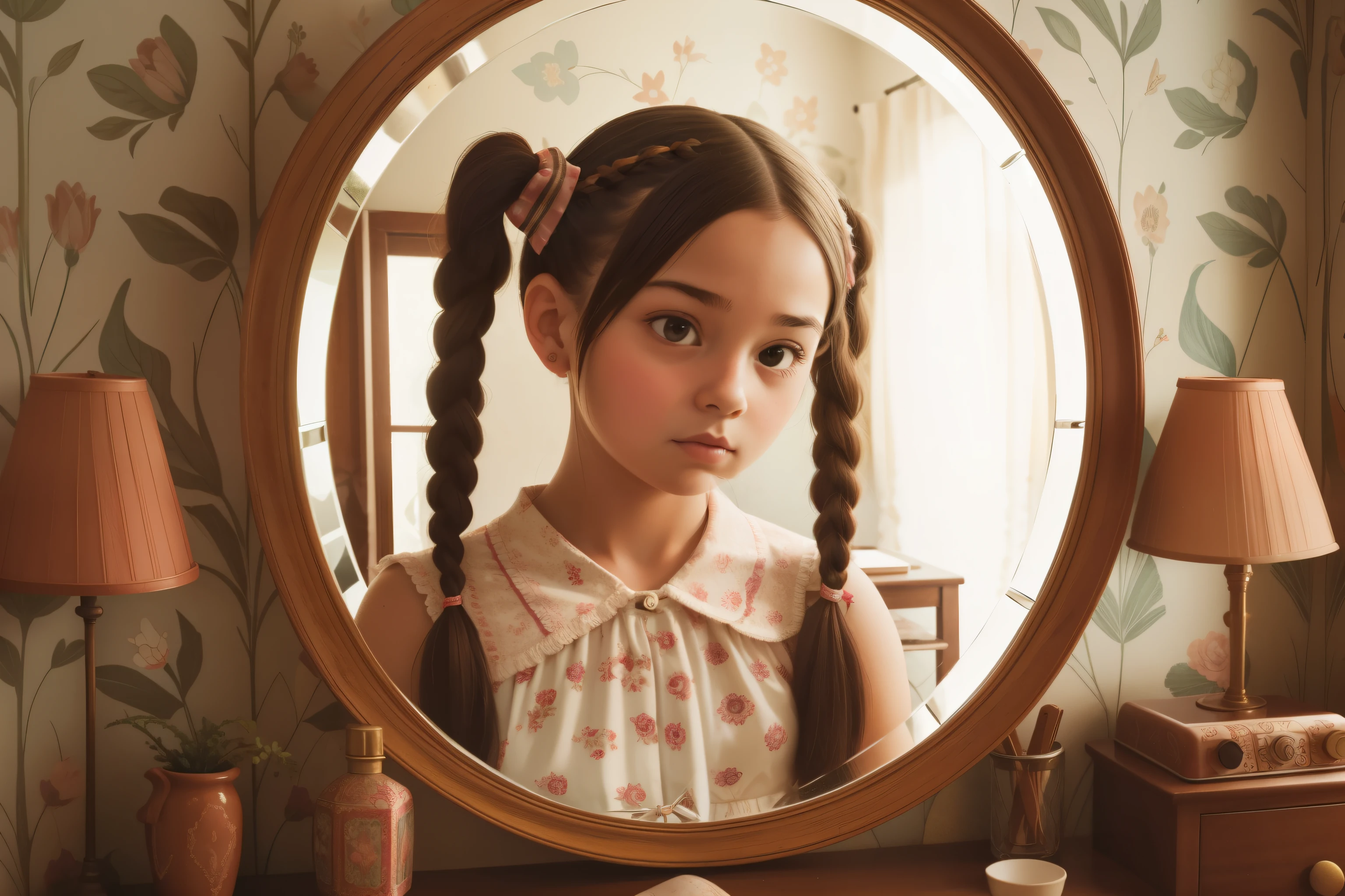 A beautiful teen girl with pigtails, sharp focus, raw photo, photorealistic, masterpiece, best quality, hires, intricate details, reflections, photographed on a Canon EOS R5, 50mm lens, F/2.8, HDR, 8k resolution, ray-tracing, highlight face