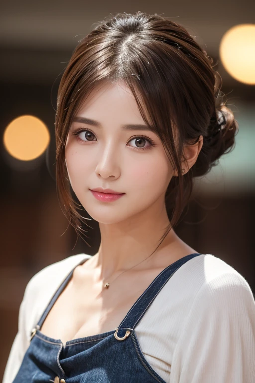 ８K, Super detailed, masterpiece, highest quality, Photoreal, detailed face, fine eyes, woman, 1 person, cute face, The lower lip is thick and plump, facing the front, ((view audience)), gorgeous hairstyle, thin clothes, small and well-shaped bust