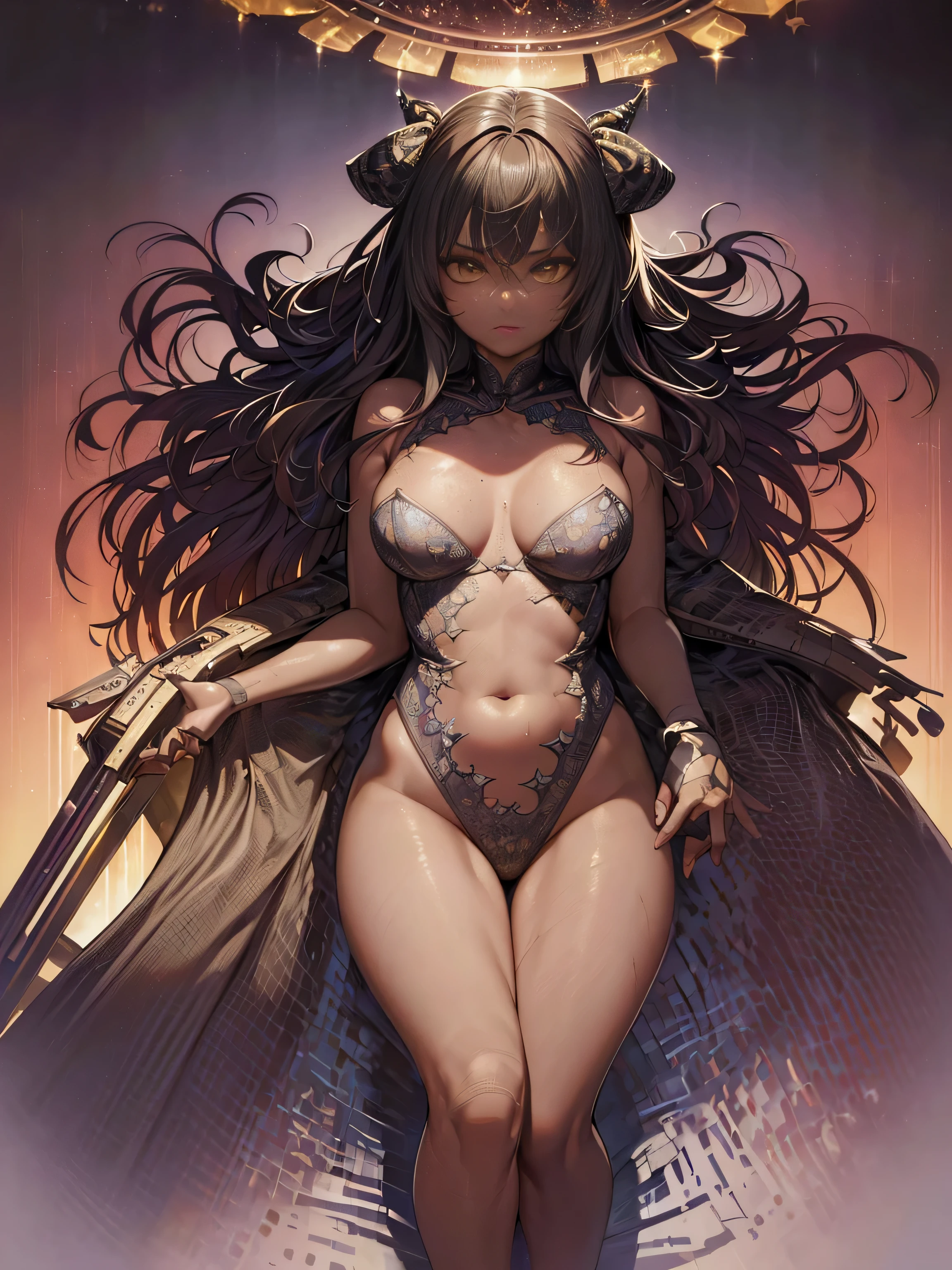 goblin,full body portrait of a beautiful woman, spread your legs, ((perfect feminine face)), (+Colorful wavy long hair), (Sparkling freckles), Sparkling, Complex, 8k, very detailed, volume lighting, 黒いevil魔の角, big, sharp, concentrate,character design concept art, (dark skinned:1.3), evil, (hole々That&#39;s Waonaku,sports body,(((big胸))), (valley overflow:1.3), (((Moderate buttocks))),elegant, (scared:0.9), high fantasy, portrait, perfectly rendered face, perfect face details, strict, medium shot,realistic face, realistic, analog style, masterpiece, highest quality, ((Complex detail)), High resolution, ((drawn)), cinematic lighting, (((realism))) Written by Richard Corben, Written by Miles Aldridge, Written by John Atkinson Grimshaw, art germ、rutkowski、The art of Alphonse Mucha, cgsociety,((NSFW)),(missionary sex),dramatic lighting, highest quality, Movie-like still images, toned body, perfect face, looking at the viewer, 8mm film grain, Photographed with Sony α9Ⅱ, 24mm lens, f/2.8 aperture, deep concentrate, (to be born), 8k,