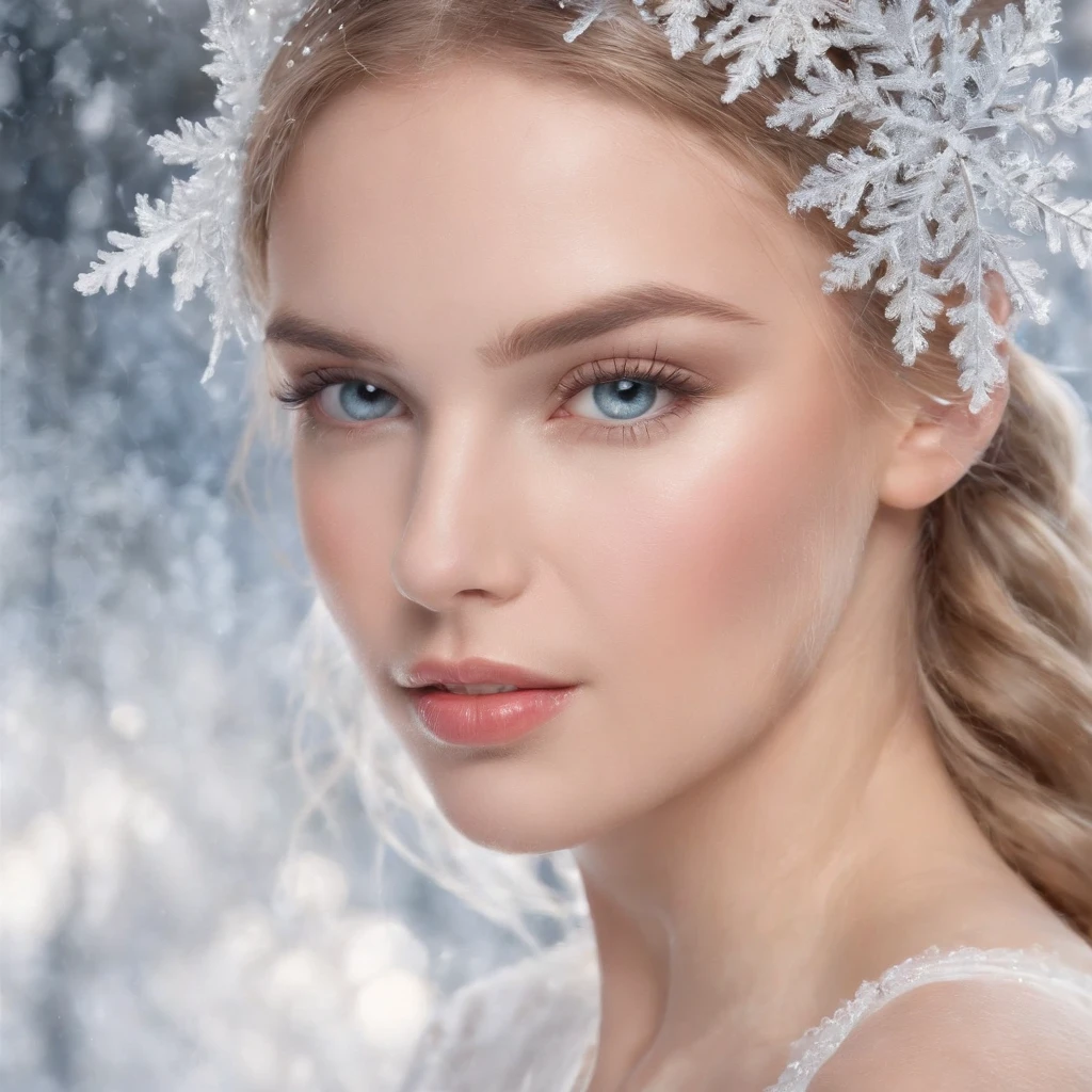 (best quality,4K,8K,high resolution,chef-d&#39;artwork:1.2),ultra-detailed,(realistic,photorealistic,photo-realistic:1.37), portrait de cow-boy,princesse de glace,Jeune femme,Beautiful detailed eyes,beautiful detailed lips,icy blue eyes,sparkling snowflakes fall around&#39;elle,de la neige d&#39;un blanc pur sur ses cheveux,detailed snow crystals,peinture délicate au coup de pinceau,couleurs fraîches de l&#39;hiver,Des tons pastels doux,ombres subtiles,Long cils,teintes bleues vives,Ethereal atmosphere,Sharpness,Rendu high resolution,subtle shine on ice crystals,Peau translucide,air vif,Dreamy expression,icy landscape in the background,sol enneigé d&#39;un blanc pur,maquillage impeccable,a slight blush on his cheeks,teint lumineux,a delicate silver tiara on the head,powerful and captivating presence,pose gracieuse,de subtils reflets scintillants sur ses cheveux,subtle bokeh lights,soft, diffused lighting,ambiance onirique, photographie de tir de cowboy.