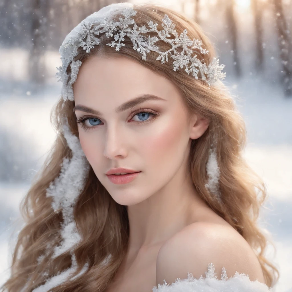 (best quality,4K,8K,high resolution,chef-d'artwork:1.2),ultra-detailed,(realistic,photorealistic,photo-realistic:1.37), portrait de cow-boy,princesse de glace,Jeune femme,Beautiful detailed eyes,beautiful detailed lips,icy blue eyes,sparkling snowflakes fall around'elle,de la neige d'un blanc pur sur ses cheveux,detailed snow crystals,peinture délicate au coup de pinceau,couleurs fraîches de l'hiver,Des tons pastels doux,ombres subtiles,Long cils,teintes bleues vives,Ethereal atmosphere,Sharpness,Rendu high resolution,subtle shine on ice crystals,Peau translucide,air vif,Dreamy expression,icy landscape in the background,sol enneigé d'un blanc pur,maquillage impeccable,a slight blush on his cheeks,teint lumineux,a delicate silver tiara on the head,powerful and captivating presence,pose gracieuse,de subtils reflets scintillants sur ses cheveux,subtle bokeh lights,soft, diffused lighting,ambiance onirique, photographie de tir de cowboy.