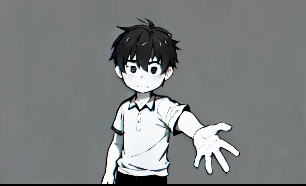 asian boy, school shirt, bruised wrist, (((grayscale))), high resolution, high definition, 4k, masterpiece.