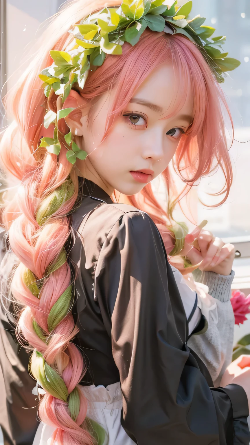 anime girl with pink hair and flower crown sitting on window sill, anime visual of a cute girl, beautiful anime portrait, pink twintail hair and cyan eyes, detailed digital anime art, beautiful anime girl, detailed portrait of anime girl, cute anime girl portrait, cute anime girl, portrait of an anime girl, cute anime girl portraits, high quality anime artstyle