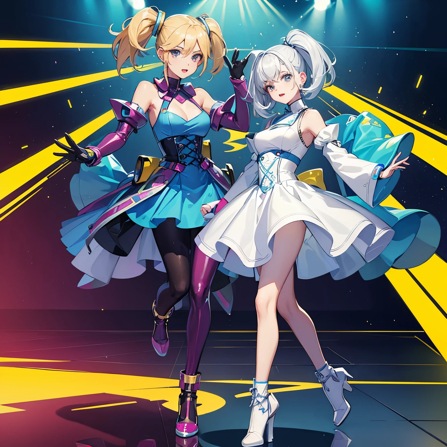 two androids dressed like the 2 unlimited eurodance duo, in a 90's club, 8k