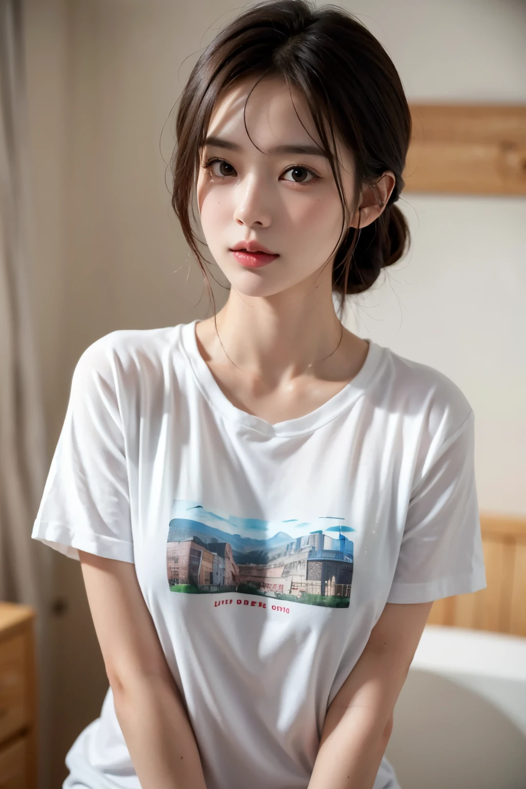 Cute girl wearing a T-shirt after taking a bath