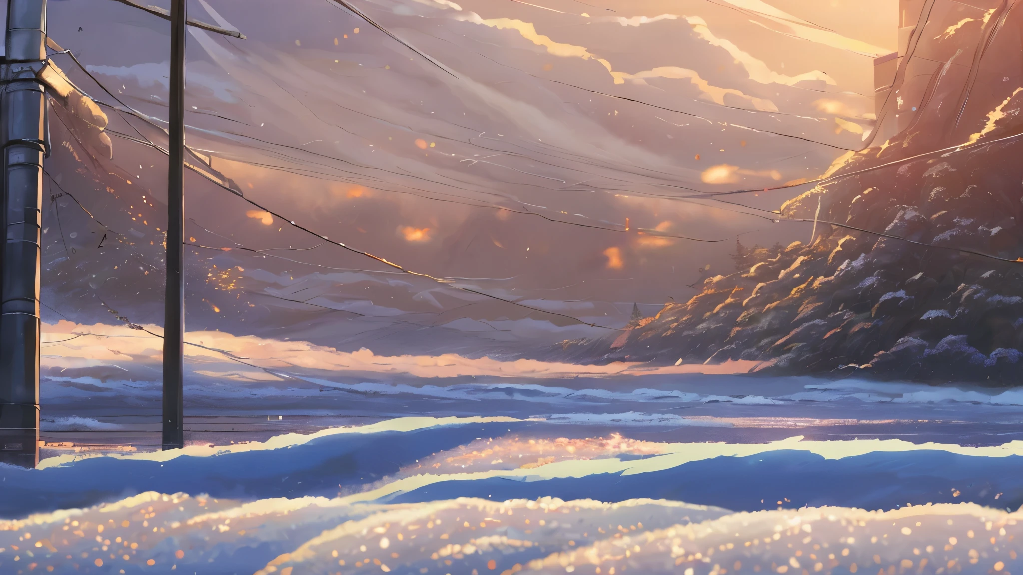 snowapocalypse Create a high resolution artwork of lofi, it was a snow cloud, shimmering and glowing in the sunlight. in the winter by makoto shinkai and ghibli studio, highly detailed, incredible quality, trending on artstation, masterpiece, 8k