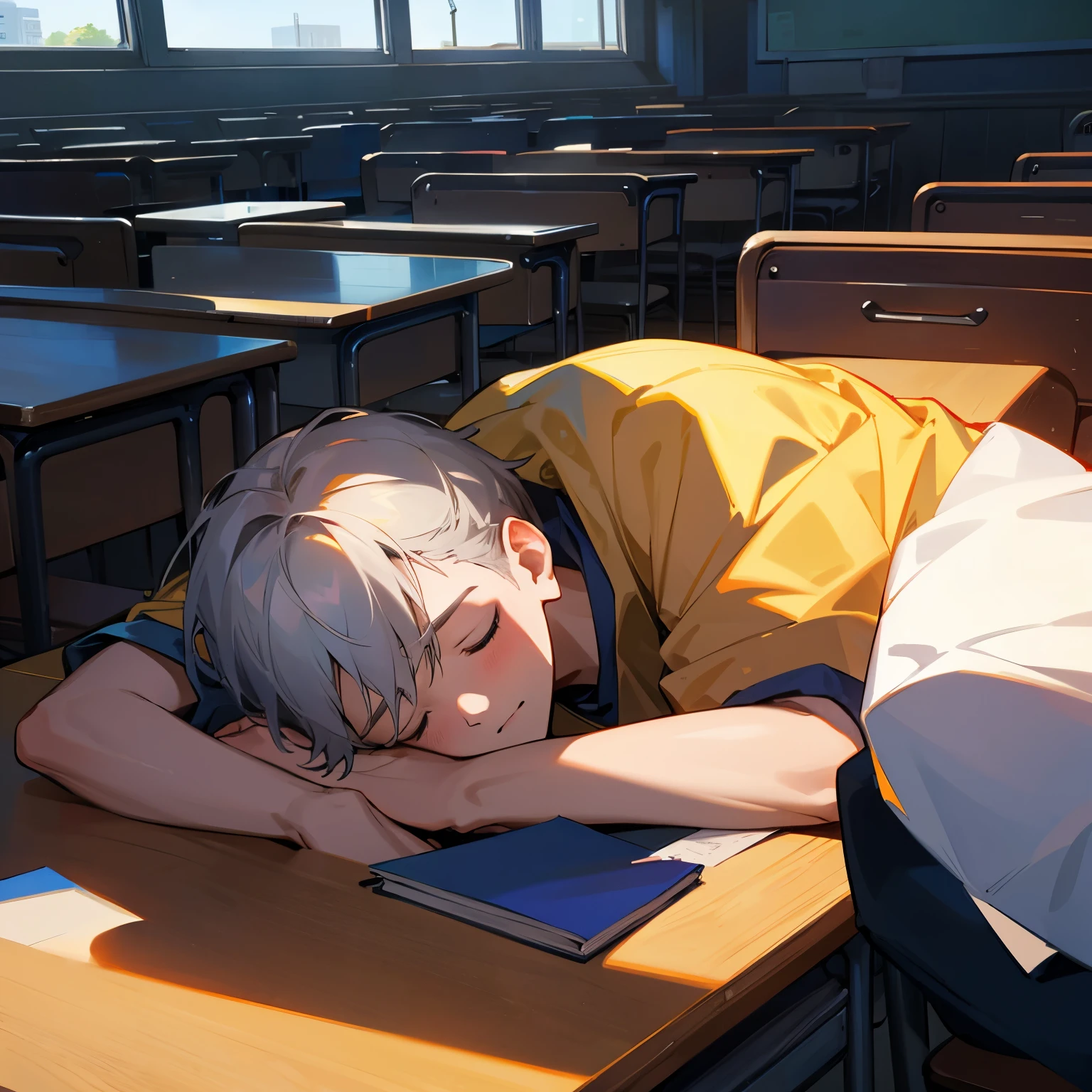20 year guy sleeping in classroom with crowded students
