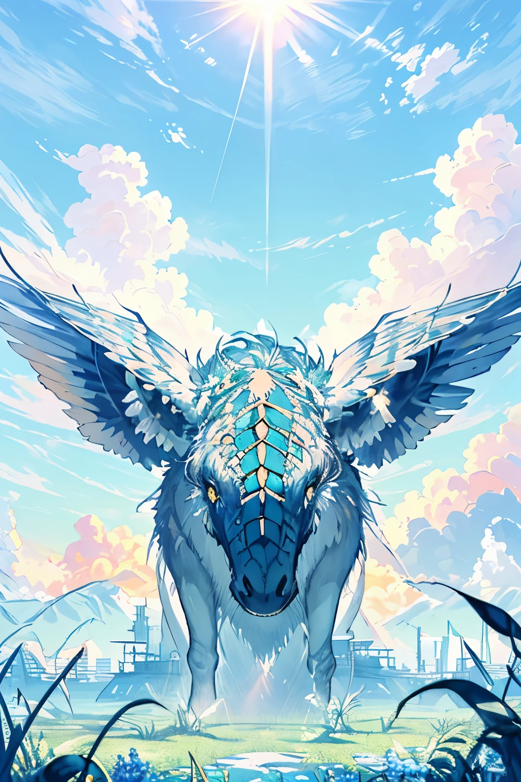 In this hyperrealistic photo, the blue sky is filled with fluffy, white clouds, each one meticulously detailed with their unique shapes and textures. The bright sunlight casts a warm glow over the scene, and the overall tone is production Designer Cleveland Im here for you calm and serene, emphasizing the tranquility of the natural surroundings. Despite the absence of characters, the intricate details of the sky and the lifelike rendering of the sunlight create a captivating and immersive image. With a high resolution, every pixel is crisp and clear, bringing the beauty of the scene to life in stunning detail. The hyperrealistic style is reminiscent of an oil painting, with each