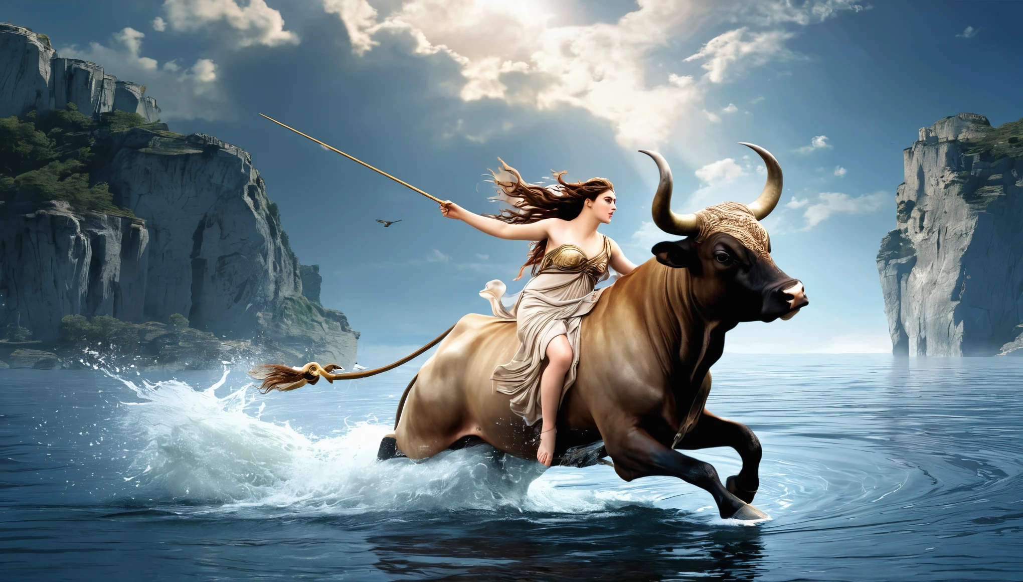 Hai Bà Trưng riding through a storm, their attire glowing with dark blue and silver, in the new Thunder Riders skin with dark clouds and lightning illuminating the sky, their elephants charging forward (having beautiful breasts: 1.33), (no having clothes: 1.77).