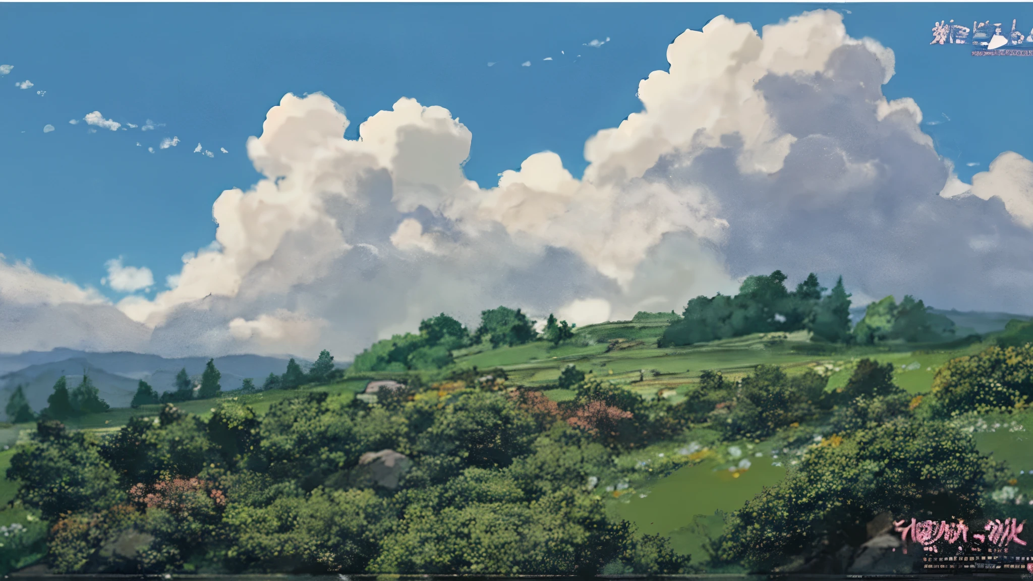 anime scene of a woman laying on a hill with a dog, anime countryside landscape, ghibli art style, Studio Ghibli Sky, relaxing concept art, ghibli studio anime style, Studio Ghibli's smooth concept art, anime映画の静止画, anime landscape, style in ghibli anime, ghibli art style, style in ghibli anime style, beautiful fluffy clouds. anime, today's featured anime still