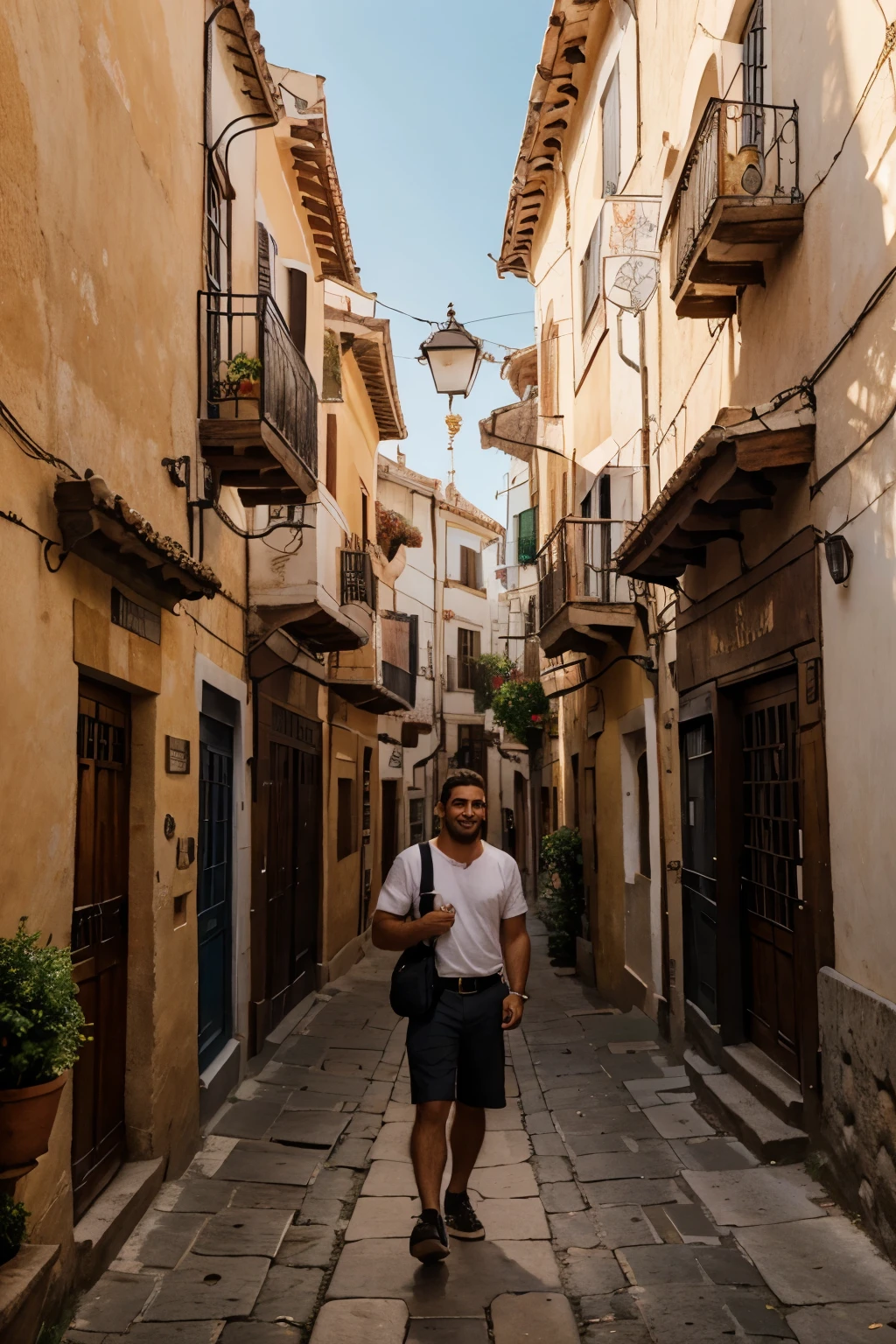 Tarot, el loco, hombre semidesnudo caminando desorientado y confundido por la calle, fondo calle con objetos diversos