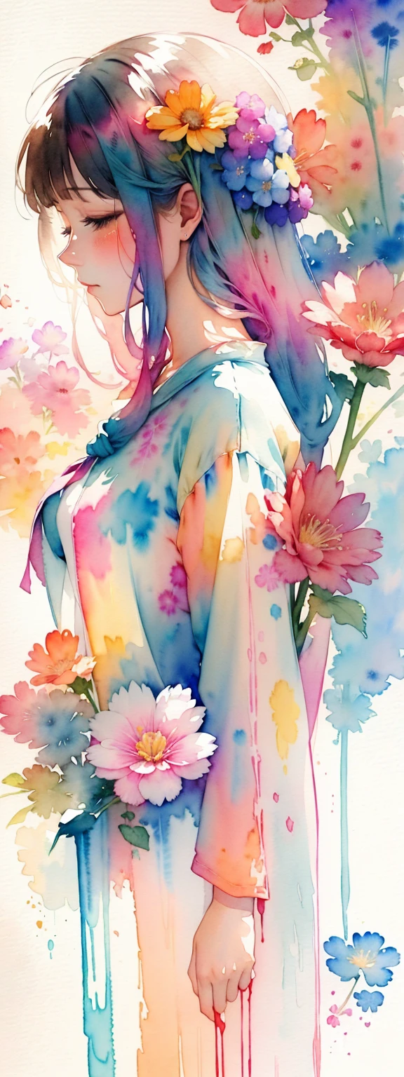 watercolor art, (watercolor painting: In this ethereal scenery, colorful flowers), Dreams and reality are intertwined. The air is filled with the intoxicating fragrance of flowers, Exquisite perfume symphony. Flowers seem to release the soul, Their essence blends with the fragrant breeze that caresses the skin.