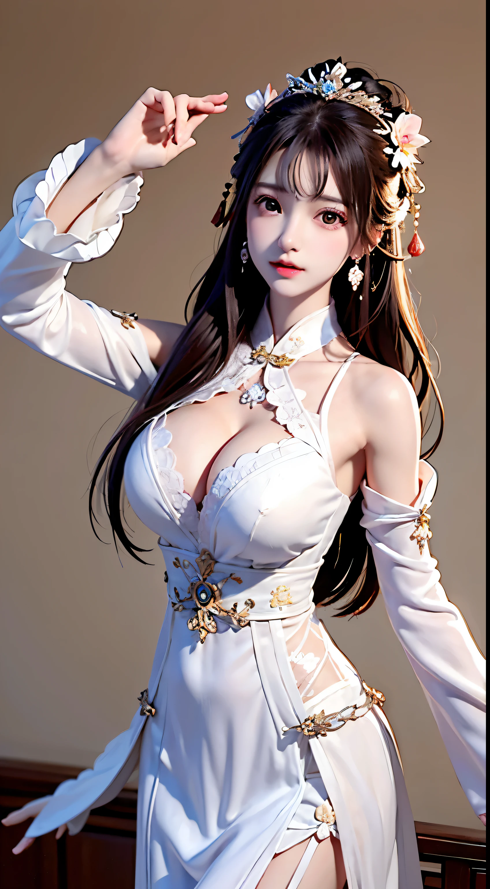 Adolescente de ,Ancient costumes with many phoenix designs,visage blanc et rose impeccable,Ornements sur la tête,cheveux jusqu'aux noirs'to the size,yeux marrons très beaux et nets,red labia minora,Colored lips,Enchanted smile,bijoux portés autour du cou,Anneau de mamelon d'oreille,dents blanches et uniformes,pont de nez haut,Gros seins ronds, jambes fines,chaussettes noires en maille fine,portrait,the most realistic,la plus haute qualité,Meilleurs pixels,8k ultra,High level of detail,8k resolution,ultra haute résolution,une jeune fille, une jolie fille,short detailed hair,Chignon,lipstick,boucles d'ears to pampilles,collier ras du cou,Yeux noirs clairs,Cheveux lisses,clavicule,traits du visage délicats et parfaits, les plus beaux grands yeux,long cils,The eyes are soft and there are silkworms lying,angle dynamique,Quality of'extreme image,The highest accuracy,Accurate and perfect human anatomy,(((Robe professionnelle,Slim cheongsam Republic of China,Broderie or cramoisi))),((assis)),Warm scene,ultra haute résolution,Cheveux noirs fluides de style antique chinois ultra-clairs avec un chignon délicat)Par frange,(cheveux longs et flottants,avec un chignon:1.3)), vêtements à poitrine ouverte en V royal, Wet body of fine silk fabric, Robe fine en dentelle de soie, (huge ,clivage),, blanc rose, bleu ,best quality,chef-d'Ouvrages d'art,ultra haute résolution,(realism:1.4),photo BRUTE,(Véritable texture de peau:1.3),(grain de film:1.3),(Angle de selfie),1 girl with giant tits,Beautiful details of the eyes and face,chef-d'Ouvrages d'art,La best quality au mieux,,The chest more exposed, detailed hair, Bon rose , 8K Detail, Haut du corps,,Delicate collarbones,beau maquillage,Caractéristiques du visage exquises et parfaites,,de grands yeux larmoyants,Ver à soie couché,long cils,The eyes are soft and have eye shadow,Taille fine,Ne montre pas tes mains,,lipstick,Blushlush,Boucl