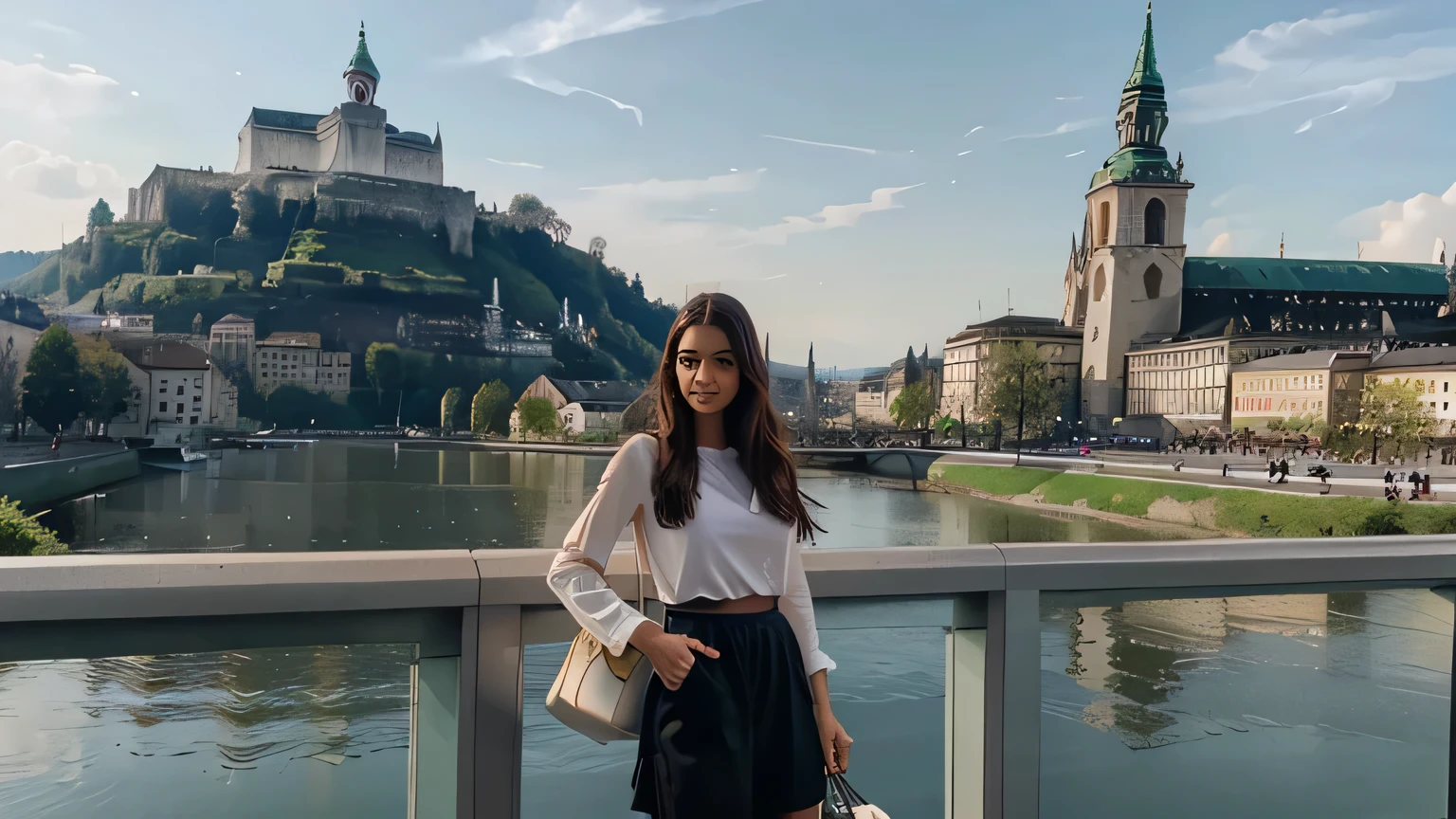 Influencer model breathtakingly beautiful visiting Salzburg