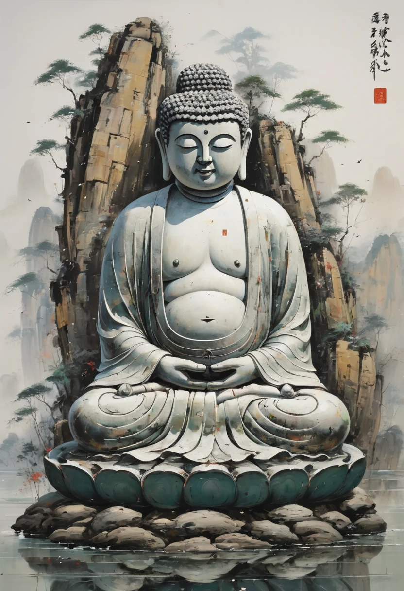 by Wu Guanzhong, Buddha figure, masterpiece, high details, intricate detailed
