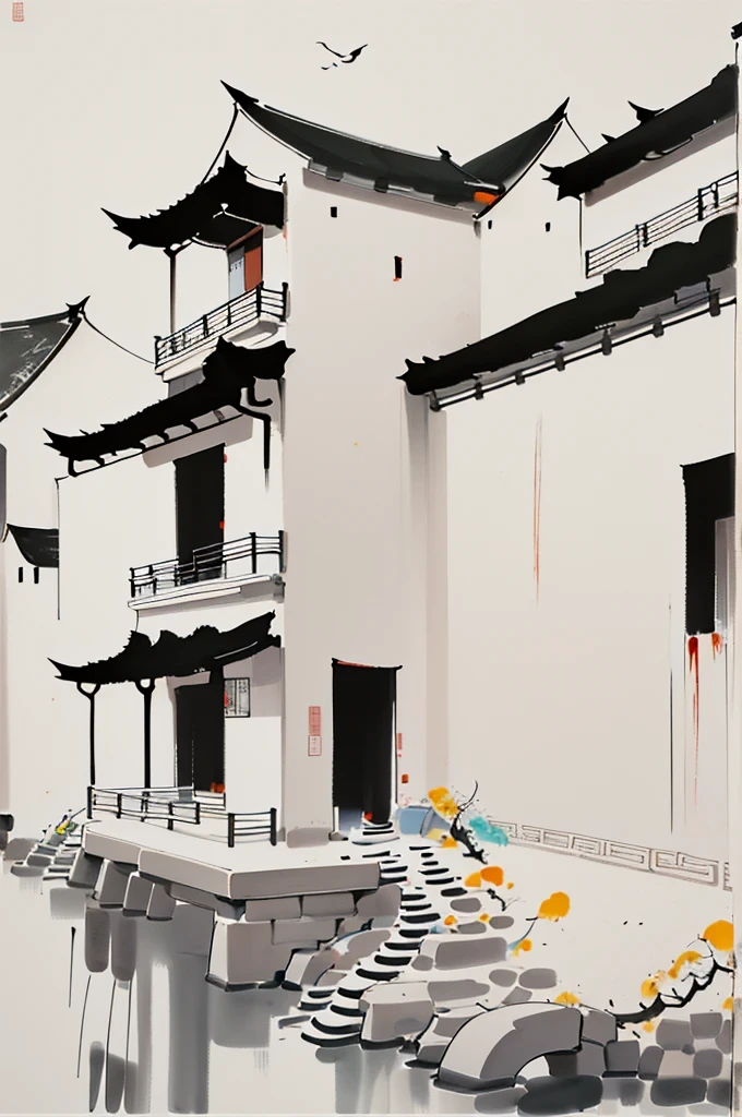 (abstract ink painting:1.5)，author:Wu Guanzhong,author:Wu Guanzhong，Wu Guanzhong的艺术风格，The fusion of Chinese ink painting and modernist aesthetics，Simple yet powerful lines and shapes，minimalist，