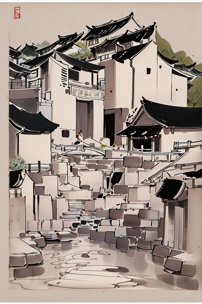 (abstract ink painting:1.5)，author:Wu Guanzhong,author:Wu Guanzhong，Wu Guanzhong的艺术风格，The fusion of Chinese ink painting and modernist aesthetics，Simple yet powerful lines and shapes，minimalist，