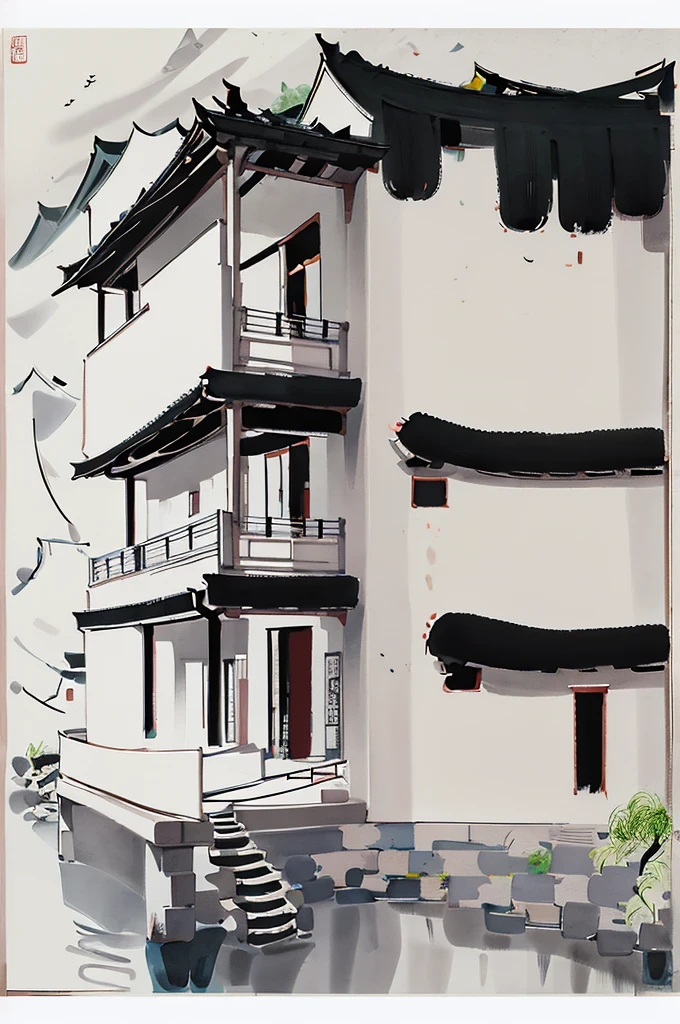 (abstract ink painting:1.5)，author:Wu Guanzhong,author:Wu Guanzhong，Wu Guanzhong的艺术风格，The fusion of Chinese ink painting and modernist aesthetics，Simple yet powerful lines and shapes，minimalist，