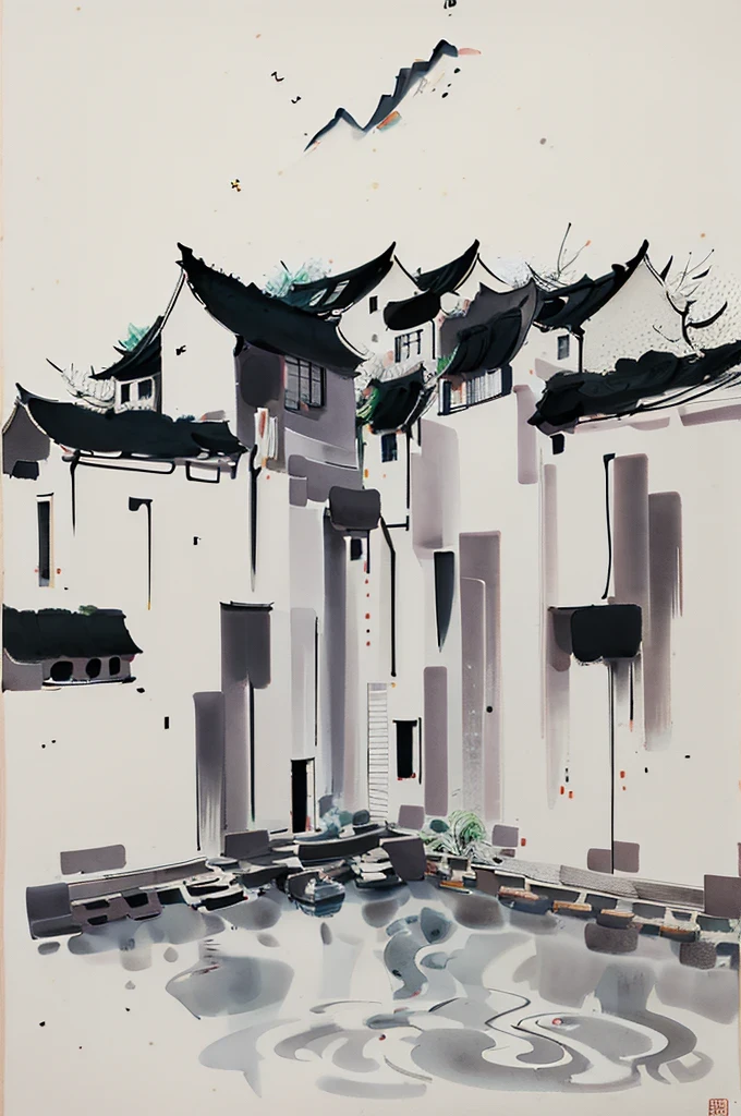 (abstract ink painting:1.5)，author:Wu Guanzhong,author:Wu Guanzhong，Wu Guanzhong的艺术风格，The fusion of Chinese ink painting and modernist aesthetics，Simple yet powerful lines and shapes，minimalist，