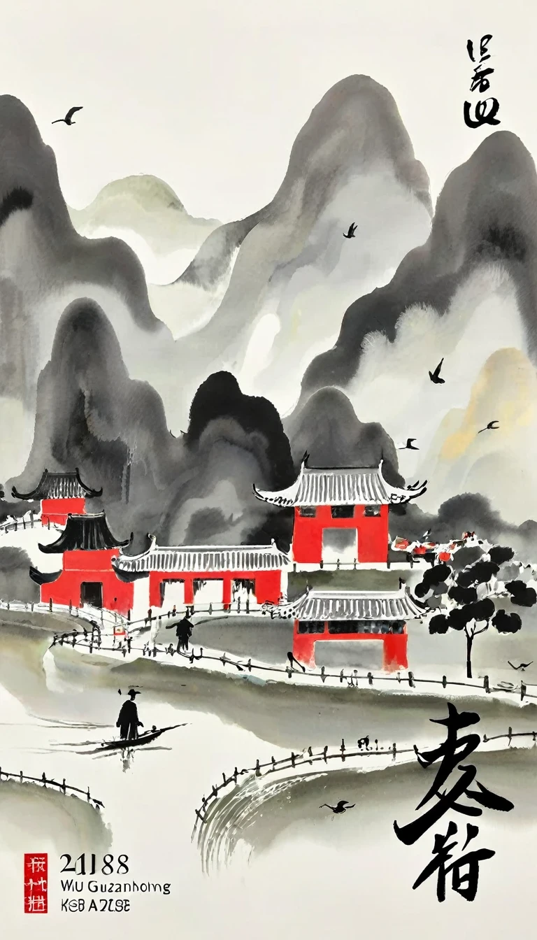(abstract ink painting:1.5),author:Wu Guanzhong,author:Wu Guanzhong,Wu Guanzhong的艺术风格,The fusion of Chinese ink painting and modernist aesthetics,Simple yet powerful lines and shapes,minimalist,