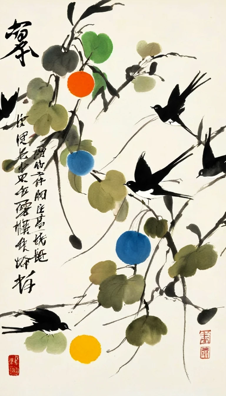 (abstract ink painting:1.5),author:Wu Guanzhong,author:Wu Guanzhong,Wu Guanzhong的艺术风格,The fusion of Chinese ink painting and modernist aesthetics,Simple yet powerful lines and shapes,minimalist,