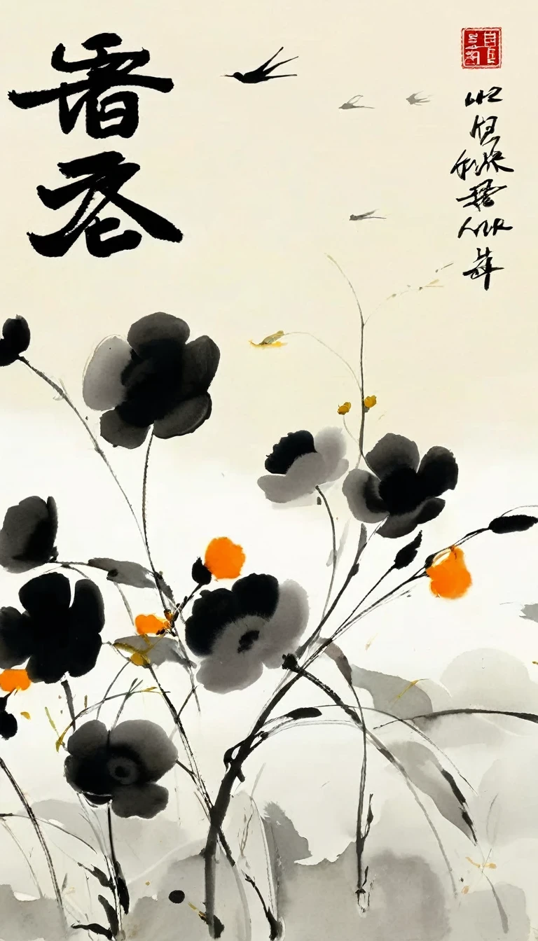 (abstract ink painting:1.5)，author:Wu Guanzhong,author:Wu Guanzhong，Wu Guanzhong的艺术风格，The fusion of Chinese ink painting and modernist aesthetics，Simple yet powerful lines and shapes，minimalist，