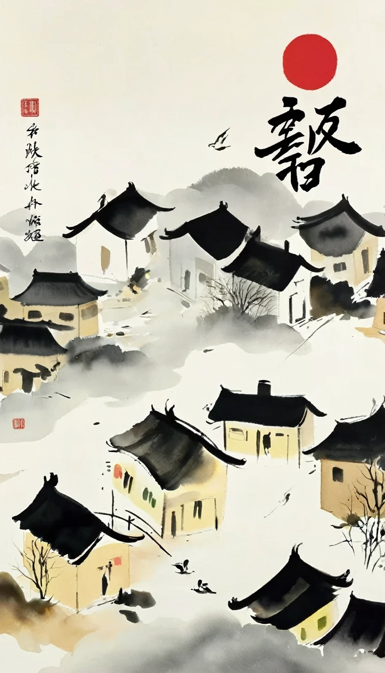 (abstract ink painting:1.5)，author:Wu Guanzhong,author:Wu Guanzhong，Wu Guanzhong的艺术风格，The fusion of Chinese ink painting and modernist aesthetics，Simple yet powerful lines and shapes，minimalist，