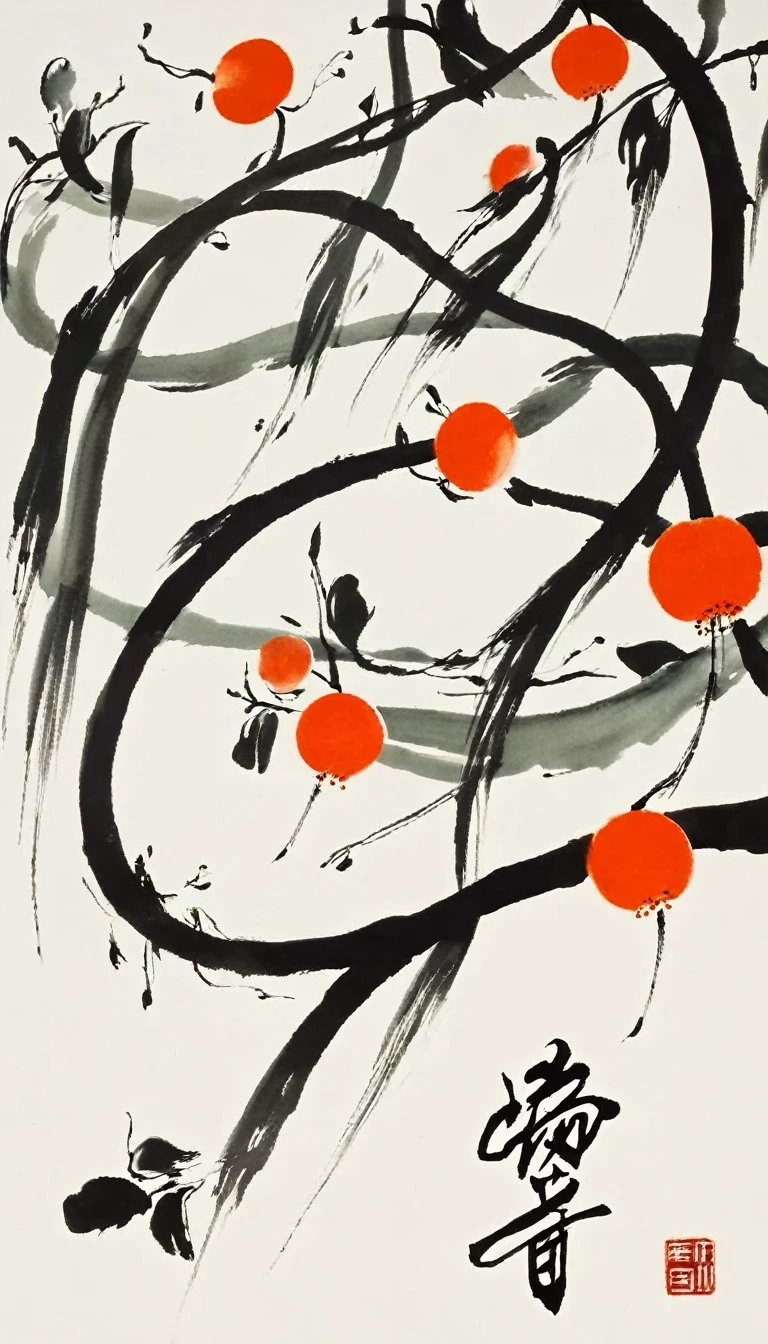 (abstract ink painting:1.5)，author:Wu Guanzhong,author:Wu Guanzhong，Wu Guanzhong的艺术风格，The fusion of Chinese ink painting and modernist aesthetics，Simple yet powerful lines and shapes，minimalist，