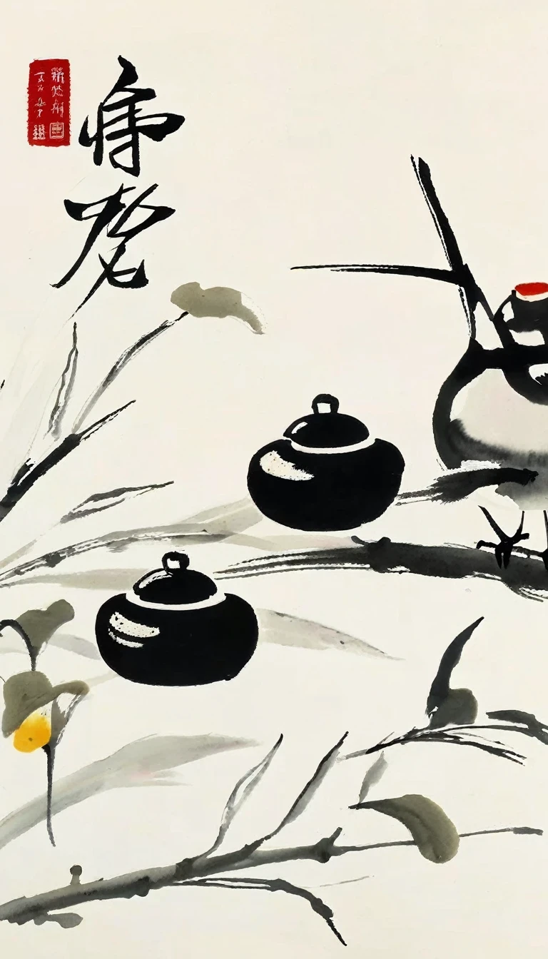 (abstract ink painting:1.5)，author:Wu Guanzhong,author:Wu Guanzhong，Wu Guanzhong的艺术风格，The fusion of Chinese ink painting and modernist aesthetics，Simple yet powerful lines and shapes，minimalist，