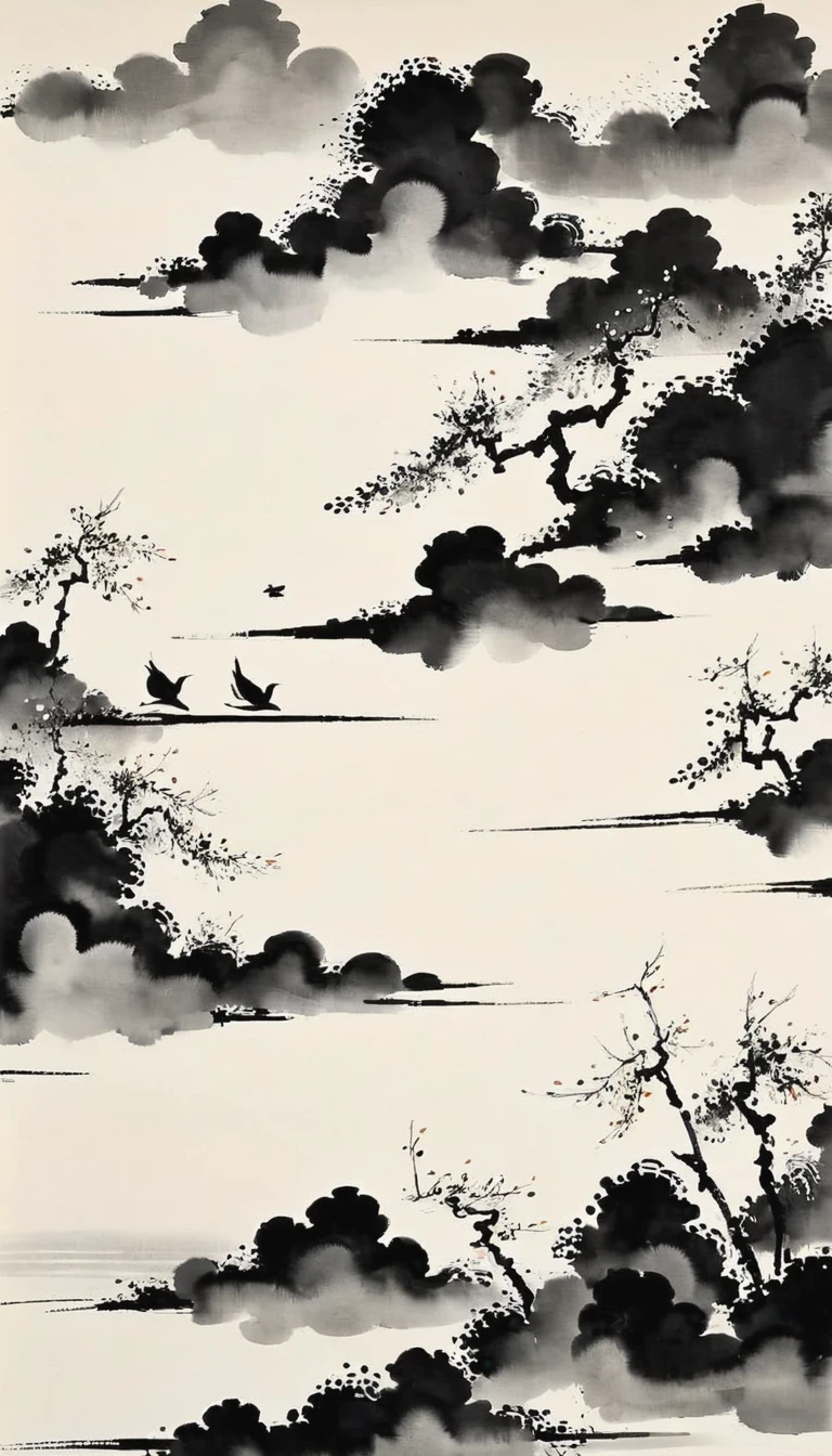 (abstract ink painting:1.5),author:Wu Guanzhong,author:Wu Guanzhong,Wu Guanzhong的艺术风格,The fusion of Chinese ink painting and modernist aesthetics,Simple yet powerful lines and shapes,minimalist,