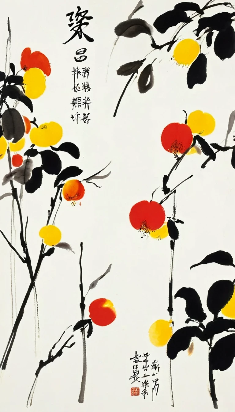 (abstract ink painting:1.5)，author:Wu Guanzhong,author:Wu Guanzhong，Wu Guanzhong的艺术风格，The fusion of Chinese ink painting and modernist aesthetics，Simple yet powerful lines and shapes，minimalist，