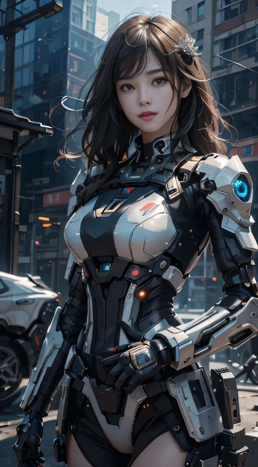 miling minchen, aburdeouth:1.16) closed, balanced eyes, (Best quality details:1.2),realistic,8K High definition,Ultra Detailed,High quality texture,intricate details,detailed texture, finely detailed, high detail, extremely detailed high quality texture cg, high quality shadows, fine beautiful and delicate face, fine beautiful and delicate eyes, depth of field, ray tracing, ((best quality)), ((masterpiece)), (very detailed: 1.3), 3D, Shitu-mecha, beautiful cyberpunk woman with her pink mech in the ruins of the city of the forgotten war, Ancient Technology, HDR (High Dynamic Range), Ray Tracing, NVIDIA RTX, Super Resolution, Unreal 5, Subsurface Scattering, PBR Texture, Post Processing, Anisotropic Filtering, Depth of Field, Maximum Clarity and Acutance, Multilayer Textures, Albedo and Highlight Maps, Surface Shading, Accurate Simulation of Light-Material Interactions, Perfect Proportions, Octane Rendering, Two-tone Lighting, Low ISO, White Balance, Rule of Thirds, Wide Aperture, 8K RAW, High Efficiency Sub-Pixel, Subpixel Convolution, Glowing Particles, Light scattering, Tyndall effect