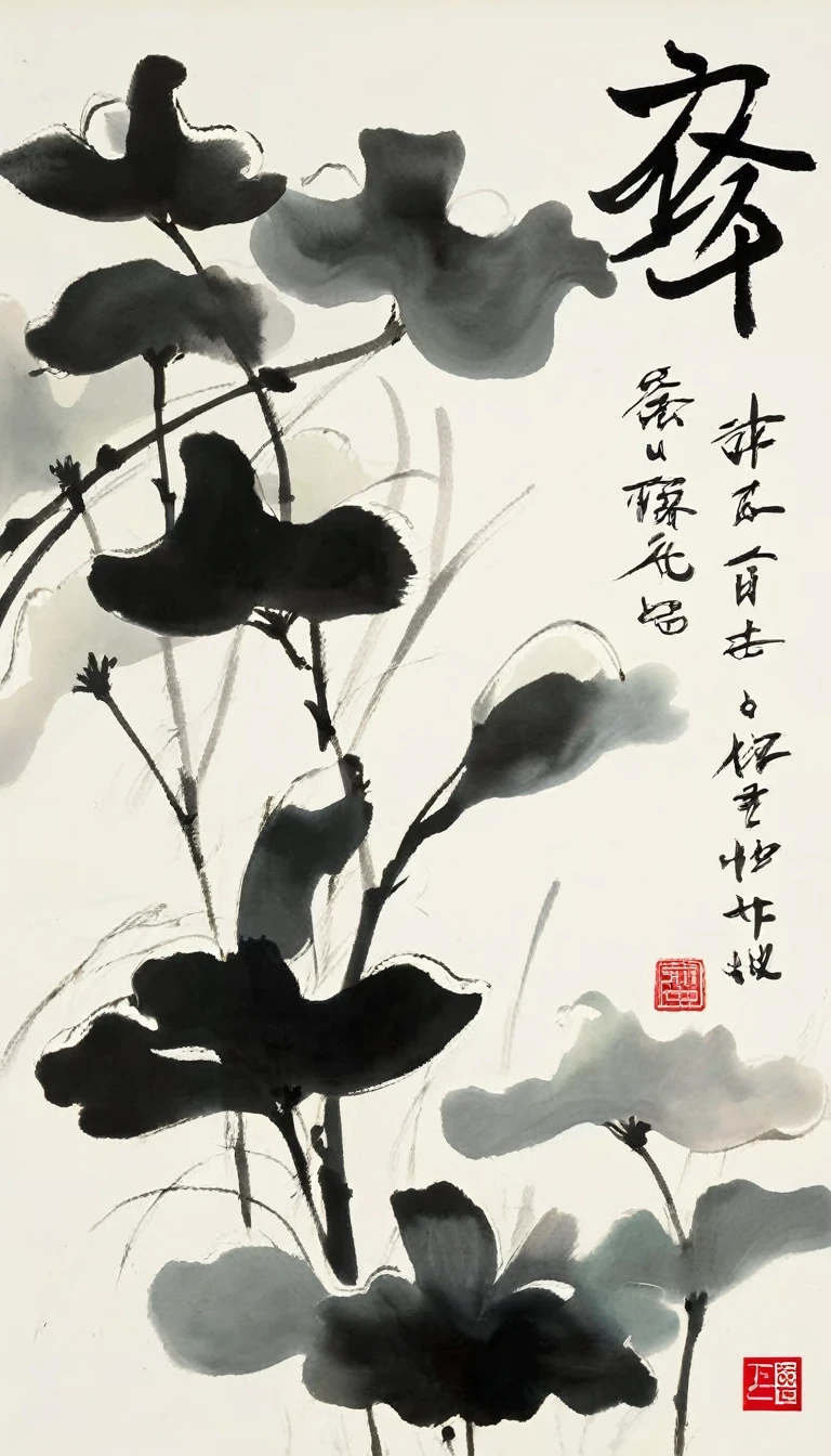 (abstract ink painting:1.5)，author:Wu Guanzhong,author:Wu Guanzhong，Wu Guanzhong的艺术风格，The fusion of Chinese ink painting and modernist aesthetics，Simple yet powerful lines and shapes，minimalist，