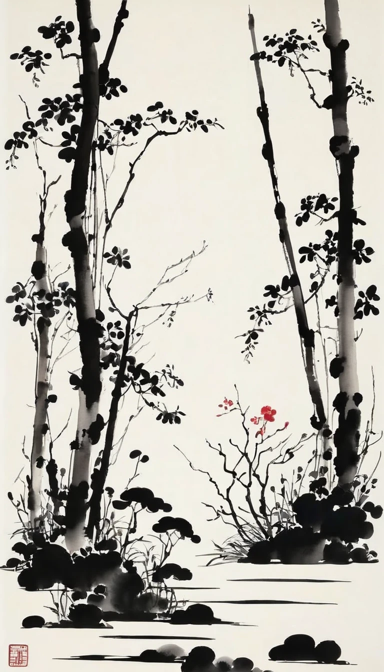 (abstract ink painting:1.5),author:Wu Guanzhong,author:Wu Guanzhong,Wu Guanzhong的艺术风格,The fusion of Chinese ink painting and modernist aesthetics,Simple yet powerful lines and shapes,minimalist,