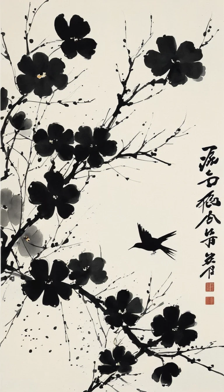 (abstract ink painting:1.5),author:Wu Guanzhong,author:Wu Guanzhong,Wu Guanzhong的艺术风格,The fusion of Chinese ink painting and modernist aesthetics,Simple yet powerful lines and shapes,minimalist,