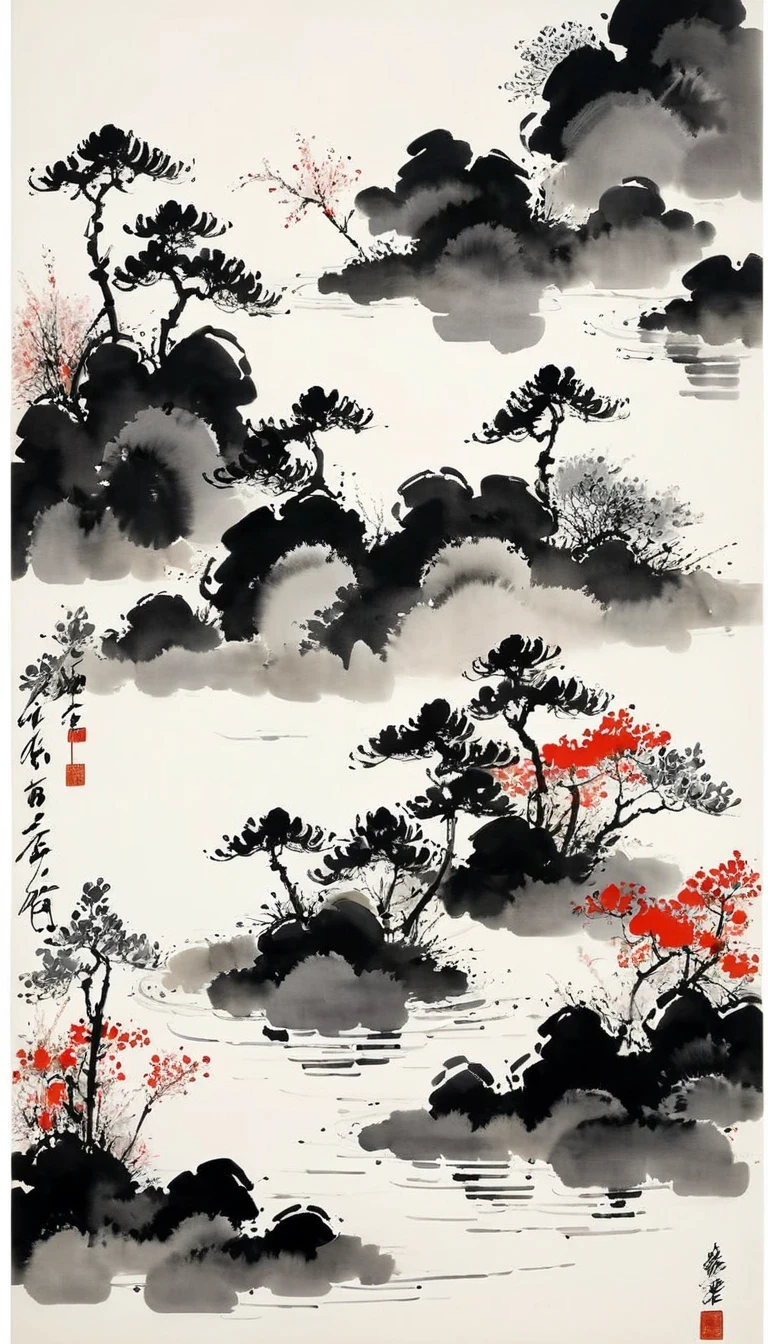 (abstract ink painting:1.5),author:Wu Guanzhong,author:Wu Guanzhong,Wu Guanzhong的艺术风格,The fusion of Chinese ink painting and modernist aesthetics,Simple yet powerful lines and shapes,minimalist,
