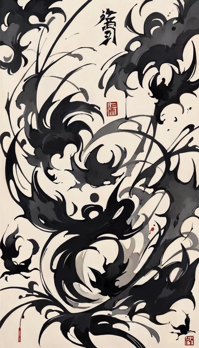 (abstract ink painting:1.5)，author:Wu Guanzhong,author:Wu Guanzhong，Wu Guanzhong的艺术风格，The fusion of Chinese ink painting and modernist aesthetics，Simple yet powerful lines and shapes，minimalist，
