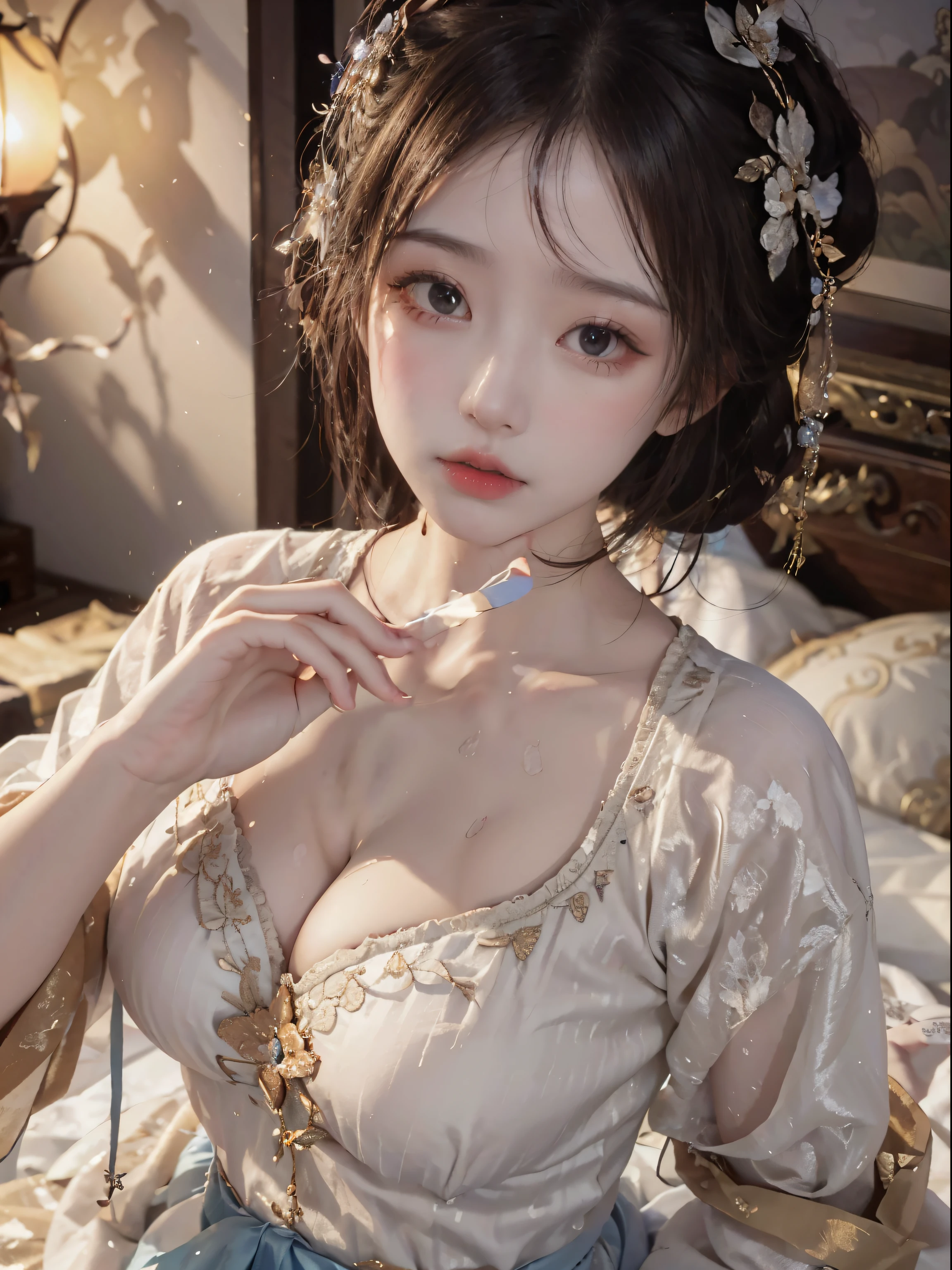 Royal dynasty with wet tits, la plus haute qualité, Meilleure qualité d'image, exaggerated detail, jolie fille asiatique de 8 ans avec une expression timide, Slightly squinted eyes, ajuster ses cheveux, long cils (long / very, Hanfu Silk Dynasty Roya open V-breasted) En plein air, posing in front of the camera, Focus sur les seins. Portez une chemise blanche.,detail of big breasts,The chest is more exposed,Jupon court en dentelle de soie fineBon rose , 8K Detail, Haut du corps,,Delicate collarbones,beau maquillage,Caractéristiques du visage exquises et parfaites,,de grands yeux larmoyants,Ver à soie couché,long cils,The eyes are soft and have eye shadow,Taille fine,Ne montre pas tes mains,,lipstick,Blushlush,Boucl