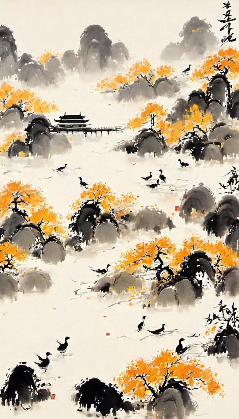 (abstract ink painting:1.5),author:Wu Guanzhong,author:Wu Guanzhong,Wu Guanzhong的艺术风格,The fusion of Chinese ink painting and modernist aesthetics,Simple yet powerful lines and shapes,minimalist