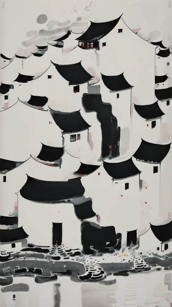 (abstract ink painting:1.5)，author:Wu Guanzhong,author:Wu Guanzhong，Wu Guanzhong的艺术风格，The fusion of Chinese ink painting and modernist aesthetics，Simple yet powerful lines and shapes，minimalist