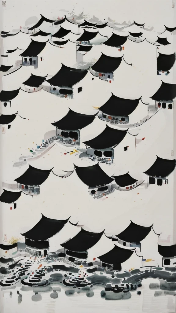 (abstract ink painting:1.5)，author:Wu Guanzhong,author:Wu Guanzhong，Wu Guanzhong的艺术风格，The fusion of Chinese ink painting and modernist aesthetics，Simple yet powerful lines and shapes，minimalist