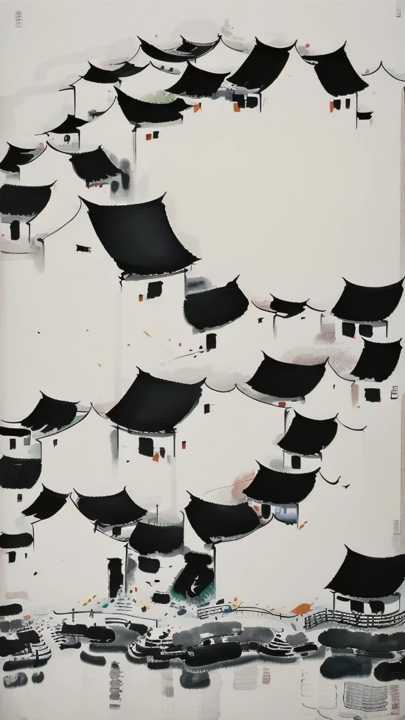 (abstract ink painting:1.5)，author:Wu Guanzhong,author:Wu Guanzhong，Wu Guanzhong的艺术风格，The fusion of Chinese ink painting and modernist aesthetics，Simple yet powerful lines and shapes，minimalist
