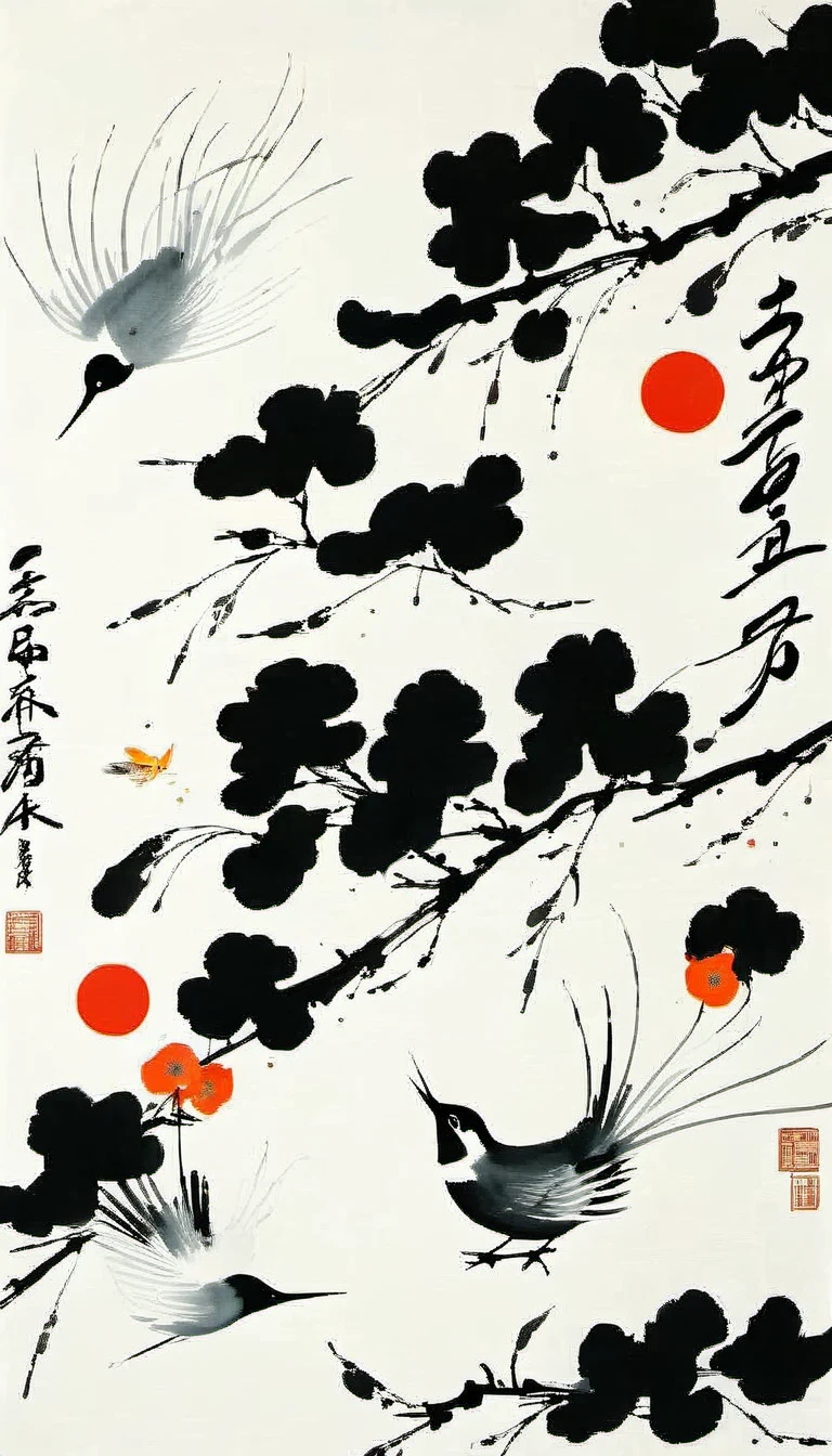 (abstract ink painting:1.5)，author:Wu Guanzhong,author:Wu Guanzhong，Wu Guanzhong的艺术风格，The fusion of Chinese ink painting and modernist aesthetics，Simple yet powerful lines and shapes，minimalist