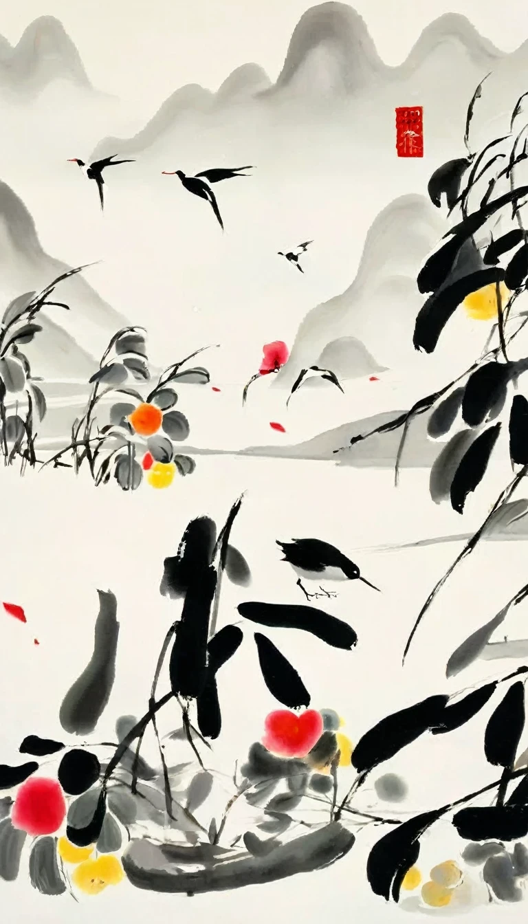 (abstract ink painting:1.5),author:Wu Guanzhong,author:Wu Guanzhong,Wu Guanzhong的艺术风格,The fusion of Chinese ink painting and modernist aesthetics,Simple yet powerful lines and shapes,minimalist