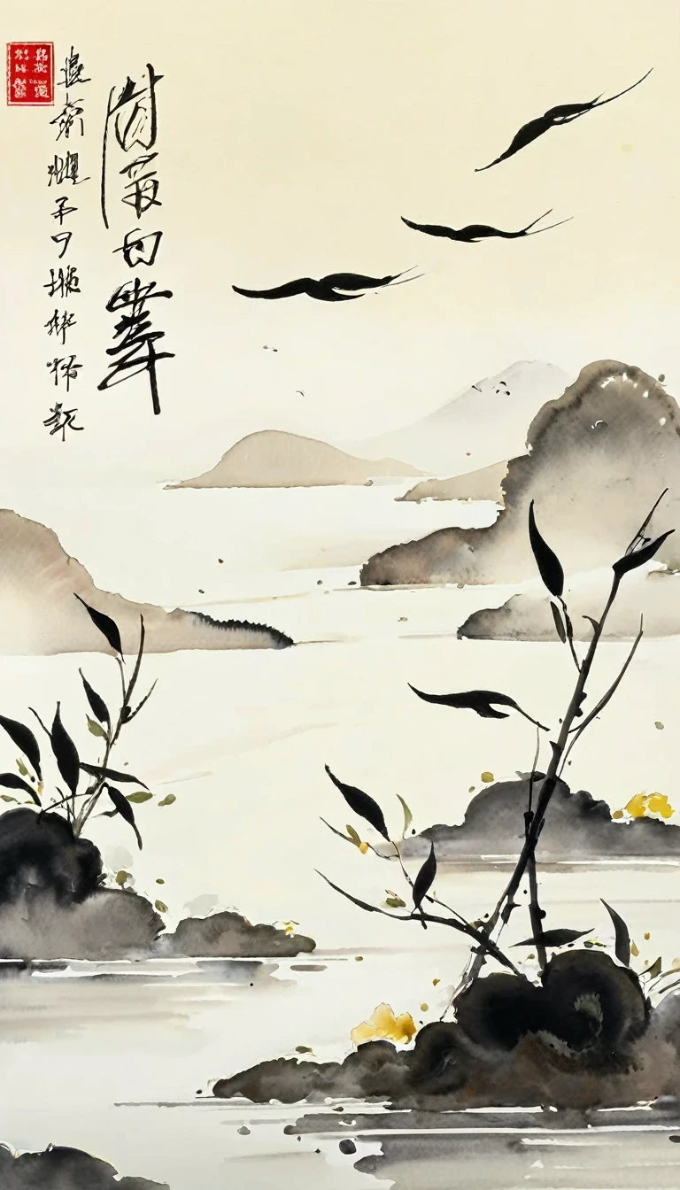 (abstract ink painting:1.5),author:Wu Guanzhong,author:Wu Guanzhong,Wu Guanzhong的艺术风格,The fusion of Chinese ink painting and modernist aesthetics,Simple yet powerful lines and shapes,minimalist