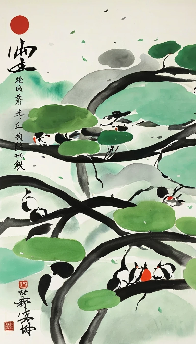 (abstract ink painting:1.5),author:Wu Guanzhong,author:Wu Guanzhong,Wu Guanzhong的艺术风格,The fusion of Chinese ink painting and modernist aesthetics,Simple yet powerful lines and shapes,minimalist