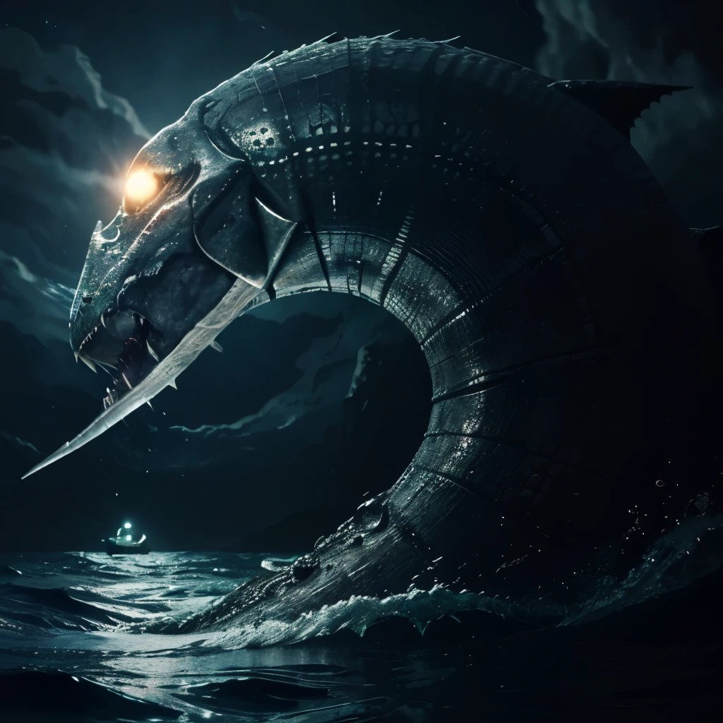 create an interesting picture of bakunawa for novel that will attract attention and put some attributes in it, put some moon that he will eat his eyes must be look like burning fire