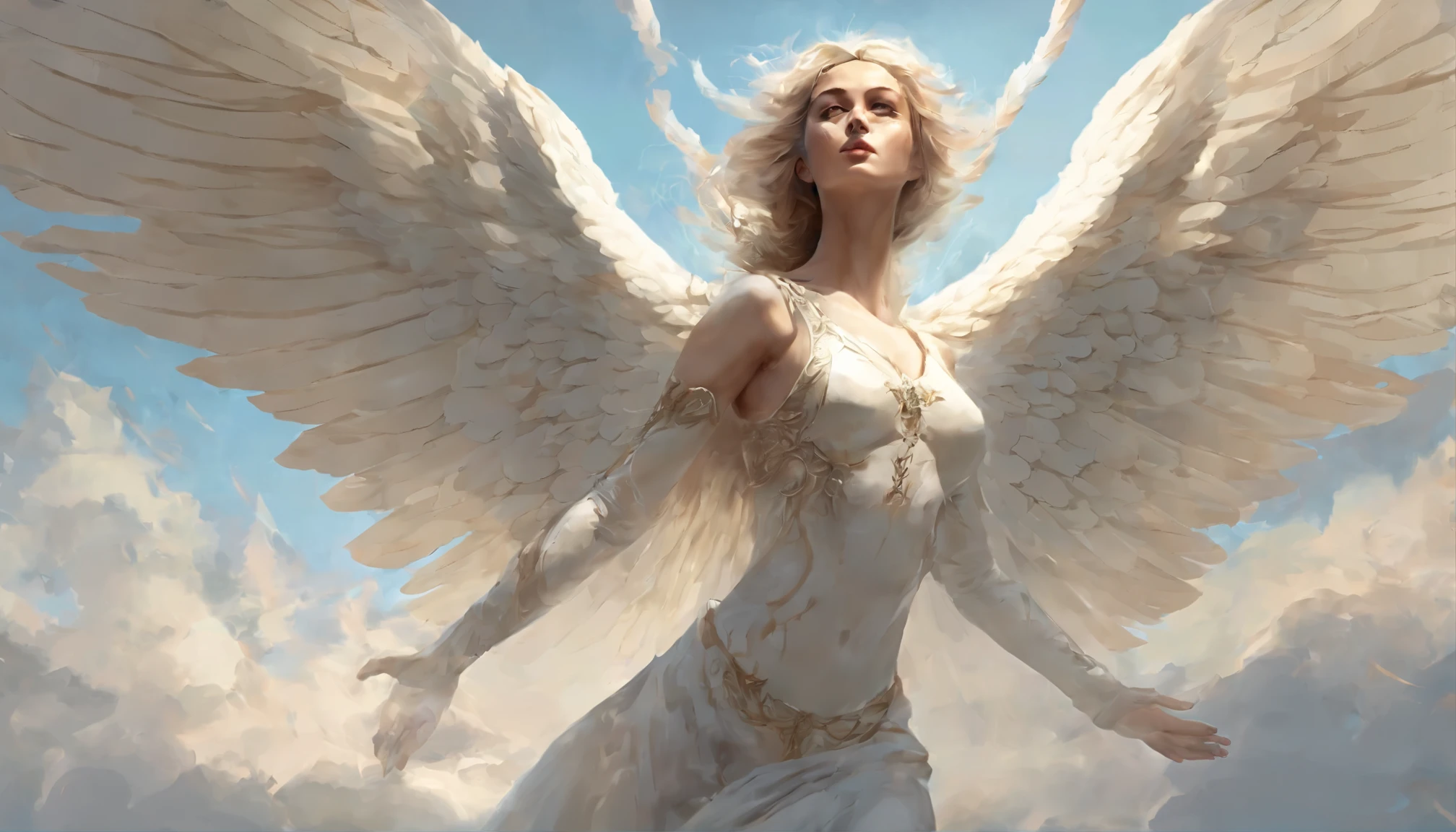 Huge female russian angel, Fine pale, Bainha Exposta, oficial militar,nude angel, floating in the air and shining